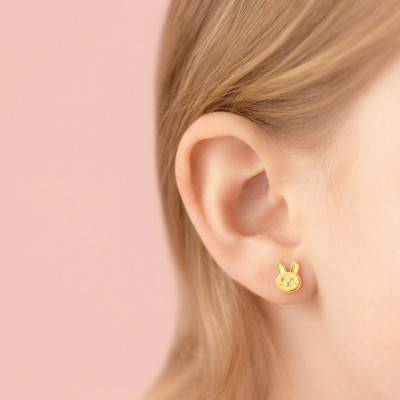 375/1000 Yellow Gold & Cubic Zirconia Bunny Stud Earrings - Bambins