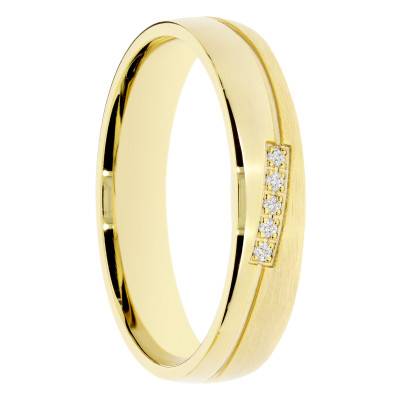 Alliance Ruban Brossée en Or Jaune & Diamants 0,025 ct, Largeur 4 ou 5mm - Amore