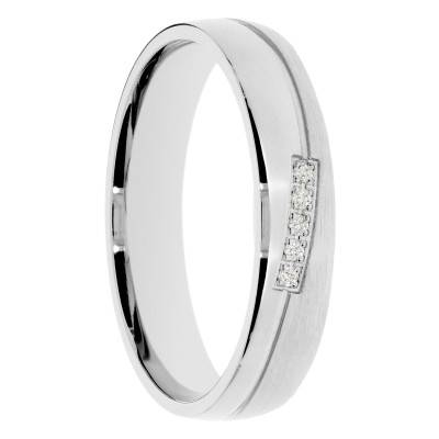 Alliance Ruban Brossée en Or Blanc & Diamants 0,025 ct, Largeur 4 ou 5mm - Amore