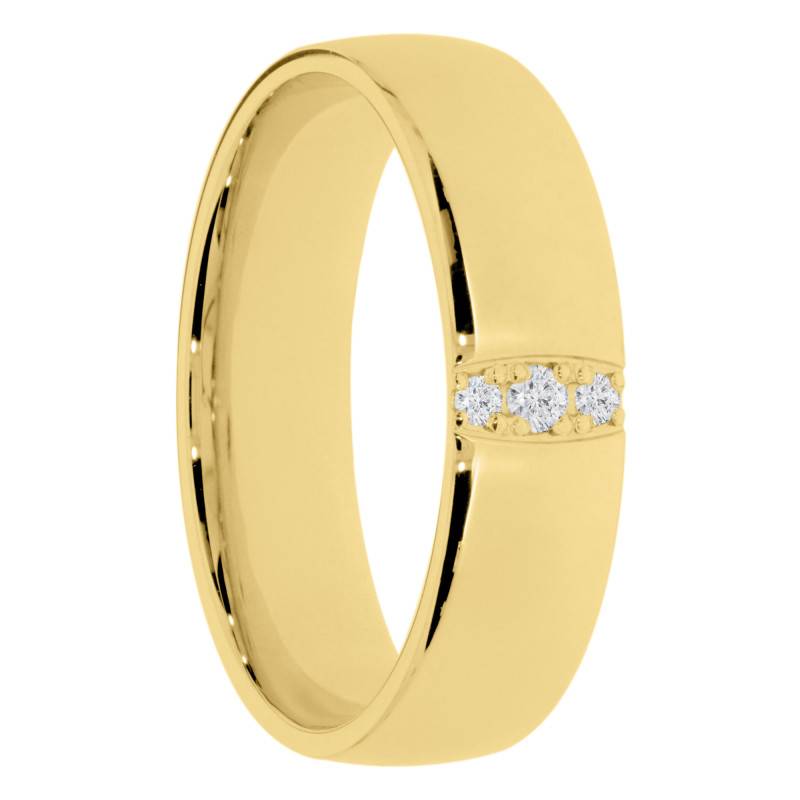 Alliance Demi-Bombée Polie en Or Jaune 375 & Diamants 0,04 ct, Largeur 5mm - Amore