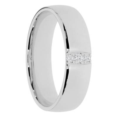 Alliance Demi-Bombée Polie en Or Blanc 375 & Diamants 0,04 ct, Largeur 5mm - Amore