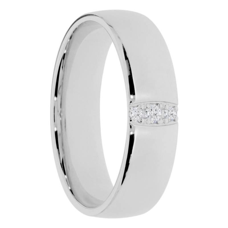 Alliance Demi-Bombée Polie en Or Blanc 375 & Diamants 0,04 ct, Largeur 5mm - Amore