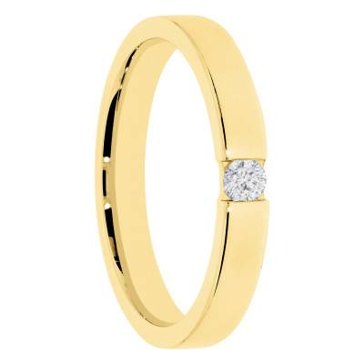 Alliance Ruban Polie Satinée en Or Jaune 375 & Diamant de Synthèse 0,08 ct, Largeur 3 mm - Amore