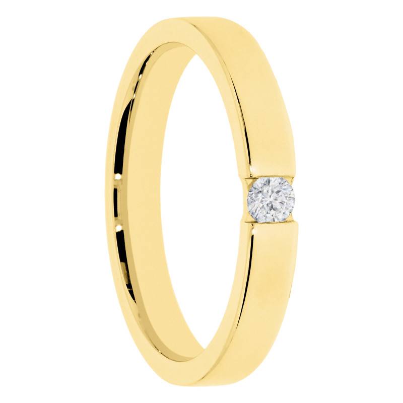 Alliance Ruban Polie Satinée en Or Jaune 375 & Diamant de Synthèse 0,08 ct, Largeur 3 mm - Amore