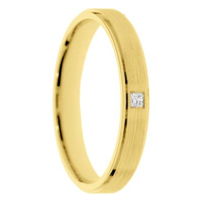 Alliance Ruban Brossée en Or Jaune 375 & Diamant 0,03 ct, Largeur 3 à 5 mm - Amore