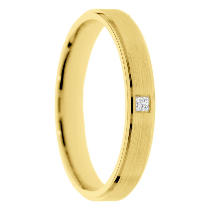 Alliance Ruban Brossée en Or Jaune 375 & Diamant 0,03 ct, Largeur 3 à 5 mm - Amore
