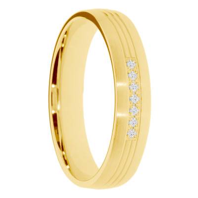 Alliance Ruban Brossée en Or Jaune 375 & Diamants 0,035 ct, Largeur de 4mm - Amore