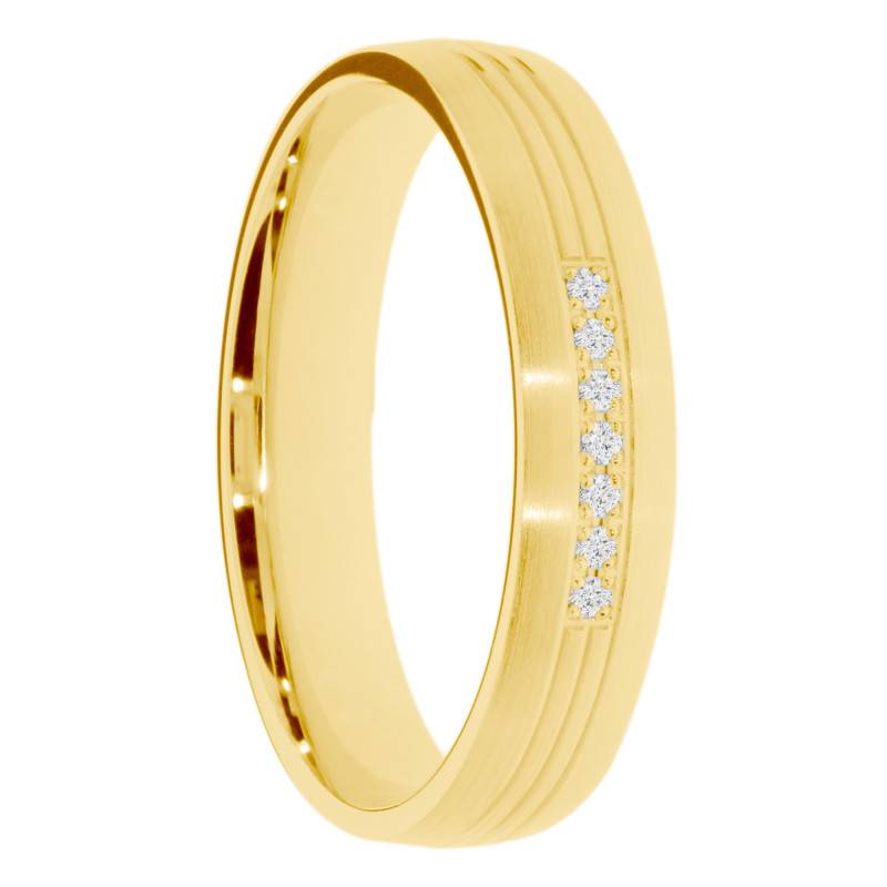 Alliance Ruban Brossée en Or Jaune 375 & Diamants 0,035 ct, Largeur de 4mm - Amore