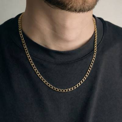 Yellow Gold-Plated Curb Chain, Length 55 cm or 60 cm, Width 5 mm - Manillon