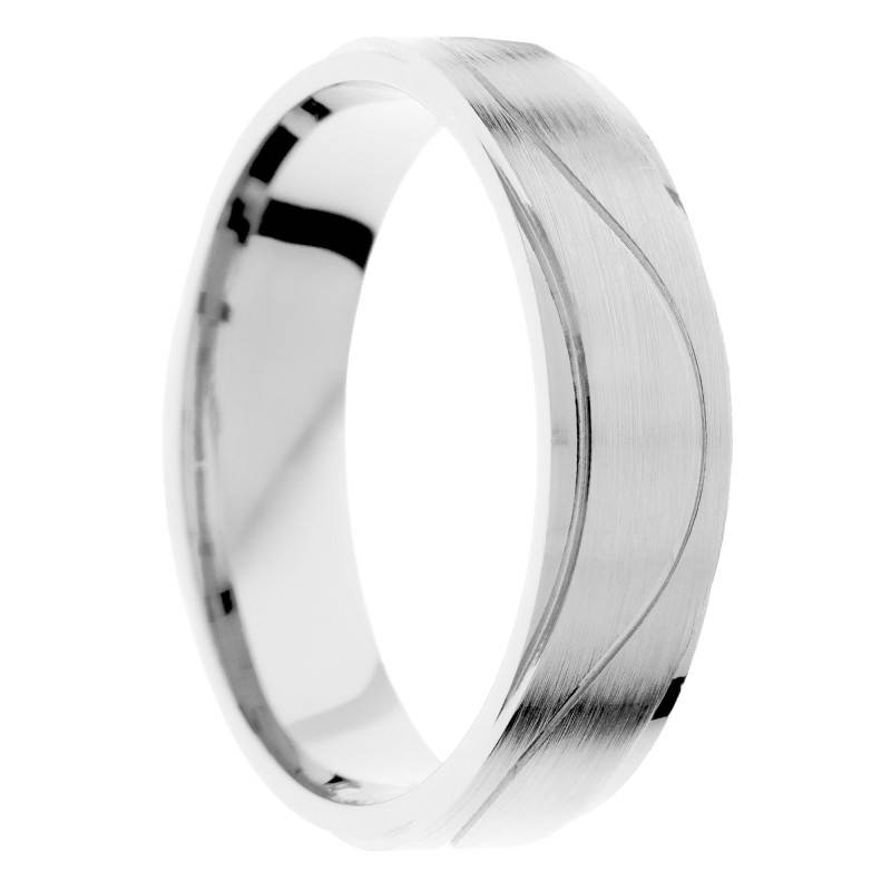 Alliance Demi-Bombée Brossée Rainurée en Or Blanc 375, Largeur 5mm - Amore