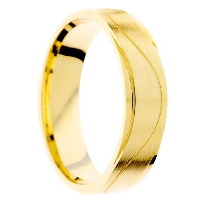 Alliance Demi-Bombée Brossée Rainurée en Or Jaune 375, Largeur 5mm - Amore