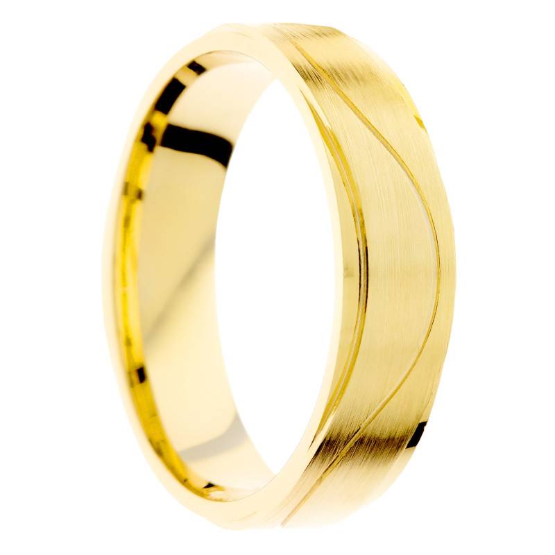 Alliance Demi-Bombée Brossée Rainurée en Or Jaune 375, Largeur 5mm - Amore