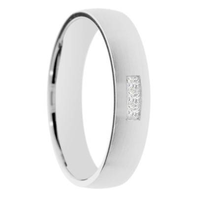 Alliance Demi-Bombée en Or Blanc 375 & Diamants de Synthèse 0,09 ct, Largeur 4 ou 5mm - Amore