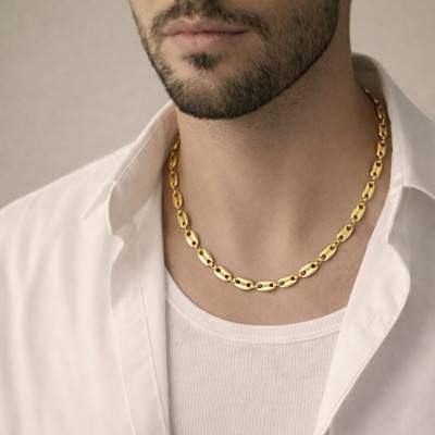 Yellow Gold-Plated Coffee Bean Chain, Length 42 cm to 60 cm, Width 5 mm - Manillon