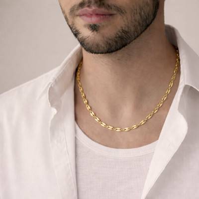 Yellow Gold-Plated Coffee Bean Chain, Length 42 cm to 60 cm, Width 3.50 mm - Manillon