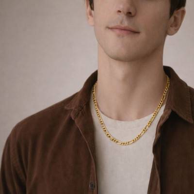 Chaîne Maille Figaro en Plaqué Or Jaune, Longueur de 42 cm à 60 cm, Largeur 7,60 mm - Manillon