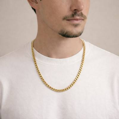 Chaîne Maille Cubaine en Plaqué Or Jaune, Longueur 55 cm ou 60 cm, Largeur 5,75 mm - Manillon