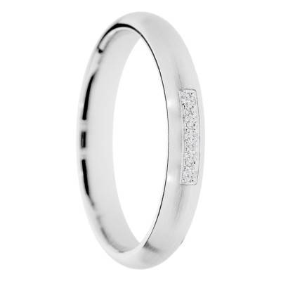 Alliance Demi-Jonc Brossée en Or Blanc 375 & Diamants de Synthèse 0,05 ct, Largeur 3 à 5 mm - Amore
