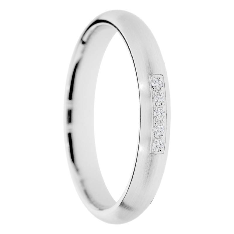 Alliance Demi-Jonc Brossée en Or Blanc 375 & Diamants de Synthèse 0,05 ct, Largeur 3 à 5 mm - Amore
