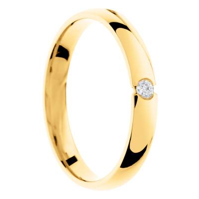 Alliance Demi-jonc en Or Jaune 375 & Diamant 0,03 ct, Largeur 3 ou 4mm - Amore
