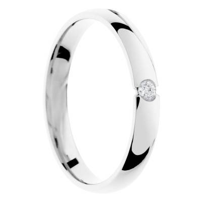Alliance Demi-jonc en Or Blanc 375 & Diamant 0,03 ct, Largeur 3 ou 4mm - Amore