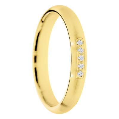 Alliance Demi-Jonc Brossée en Or Jaune 375 & Diamants de Synthèse 0,04 ct, Largeur 3 à 5 mm - Amore