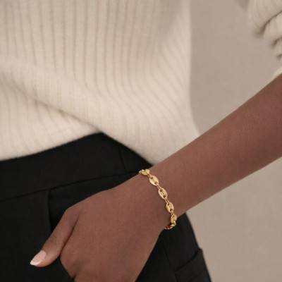 Bracelet Maille Grain de Café en Plaqué Or Jaune, Longueur de 18 cm à 21 cm, Largeur 4,70 mm - Manillon