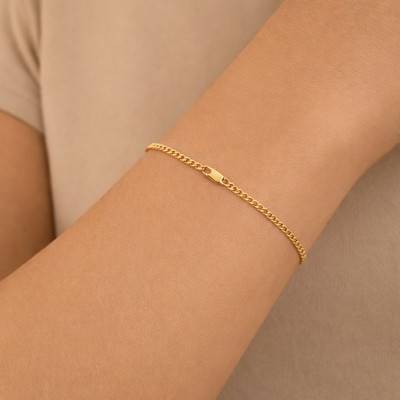 Yellow Gold-Plated Curb Chain Bracelet, Length 18 cm to 21 cm, Width 3.40 mm - Manillon