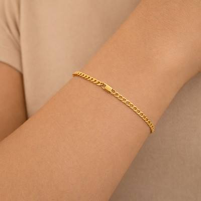 Yellow Gold-Plated Curb Chain Bracelet, 18 cm to 21 cm Length, 5 mm Width - Manillon