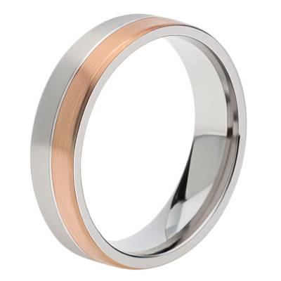 Alliance Ruban Brossé en 2 Ors Blanc et Rose 375, Largeur de 3 mm à 5 mm - Amore