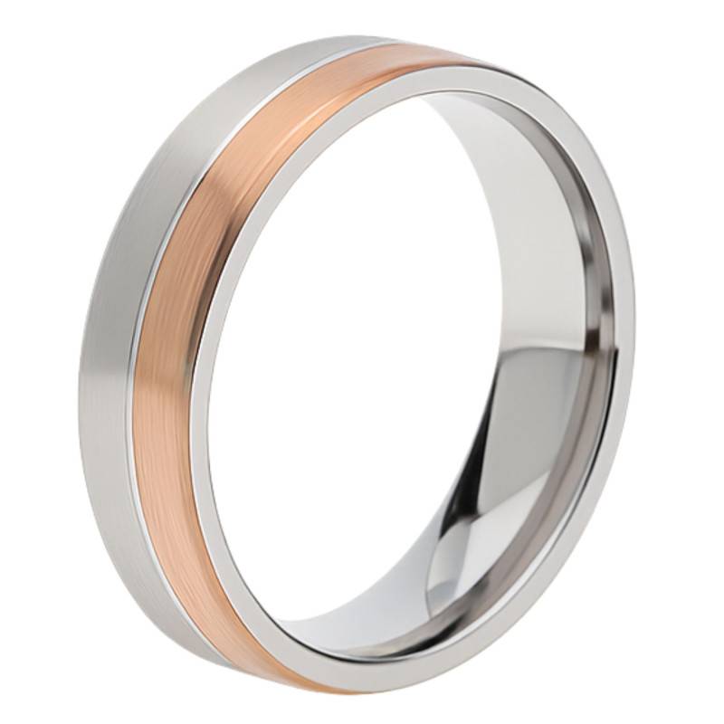 Alliance Ruban Brossé en 2 Ors Blanc et Rose 375, Largeur de 3 mm à 5 mm - Amore