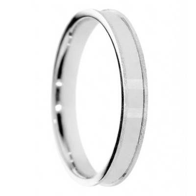 Alliance Concave Brossée en Or Blanc 375, Largeur 3 à 5 mm - Amore