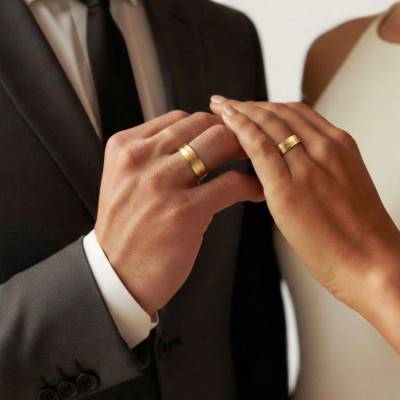 Alliance Ruban Brossé en 2 Ors Jaune et Rose 375, Largeur de 3 mm à 5 mm - Amore