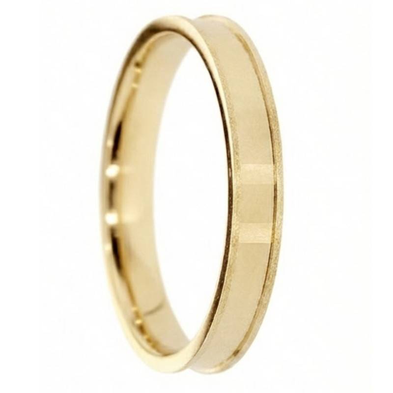 Alliance Concave Brossée en Or Jaune 375, Largeur 3 à 5 mm - Amore