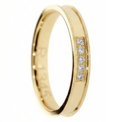 Alliance Concave Brossée en Or Jaune 375 & Diamants de Synthèse 0,05 ct, Largeur 3 à 5 mm - Amore