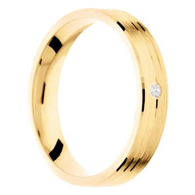 Alliance Ruban Brossé en 2 Ors Jaune et Rose 375 & Diamant de Synthèse 0,015 ct, Largeur de 3 mm à 5 mm - Amore