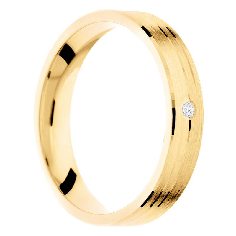 Alliance Ruban Brossé en Or Jaune 375 & Diamant de Synthèse 0,015 ct, Largeur de 3 mm à 5 mm - Amore