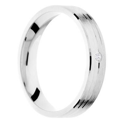 Alliance Ruban Brossé en Or Blanc 375 & Diamant de Synthèse 0,015 ct, Largeur de 3 mm à 5 mm - Amore