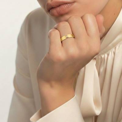 Alliance Ruban Brossé en 2 Ors Jaune et Rose 375 & Diamant de Synthèse 0,015 ct, Largeur de 3 mm à 5 mm - Amore