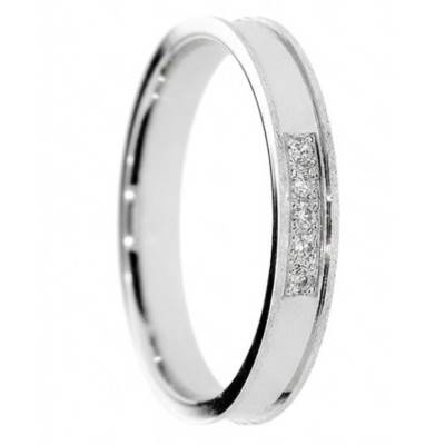 Alliance Concave Brossée en Or Blanc 375 & Diamants de Synthèse 0,05 ct, Largeur 3 à 5 mm - Amore