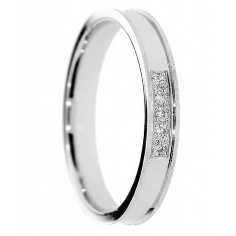 Alliance Concave Brossée en Or Blanc 375 & Diamants de Synthèse 0,05 ct, Largeur 3 à 5 mm - Amore