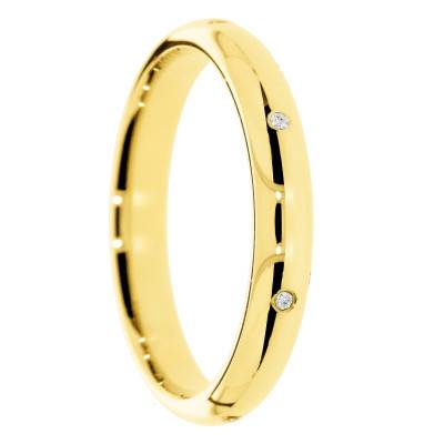 Alliance Demi-Jonc en Or Jaune 375 & Diamants 0,005 ct, Largeur 3 à 5 mm - Amore