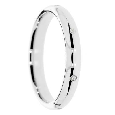 Alliance Demi-Jonc en Or Blanc 375 & Diamants 0,005 ct, Largeur 3 à 5 mm - Amore
