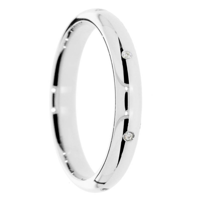 Alliance Demi-Jonc en Or Blanc 375 & Diamants 0,005 ct, Largeur 3 à 5 mm - Amore