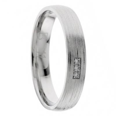 Alliance Ruban Striée en Or Blanc 375 & Diamants de Synthèse 0,024 ct, Largeur 4 et 5 mm - Amore