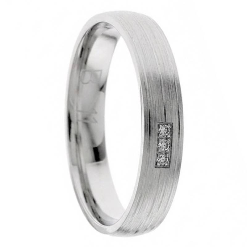 Alliance Ruban Striée en Or Blanc 375 & Diamants de Synthèse 0,024 ct, Largeur 4 et 5 mm - Amore