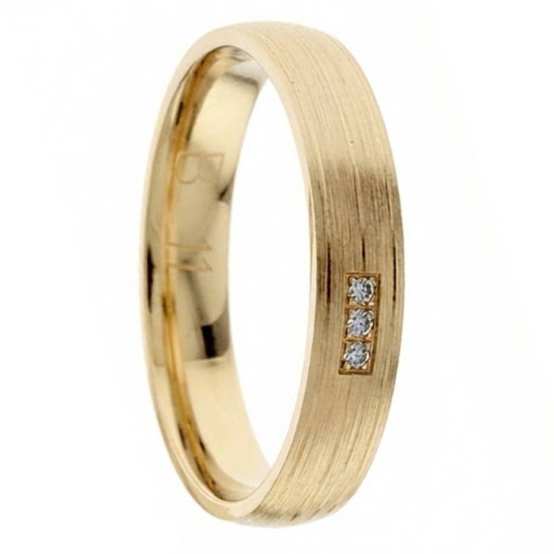 Alliance Ruban Striée en Or Jaune 375 & Diamants de Synthèse 0,024 ct, Largeur 4 et 5 mm - Amore