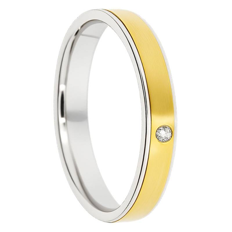 Alliance Ruban en 2 Ors Jaune et Blanc 375 & Diamant 0,015 ct, Largeur 3 mm à 5 mm - Amore