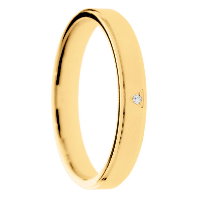 Alliance Demi-Bombé Brossé en Or Jaune 375 & Diamant de Synthèse 0,005 ct, Largeur 3 à 5 mm - Amore