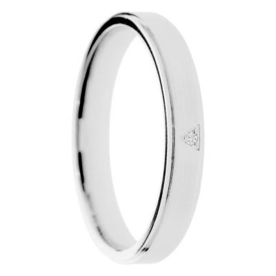 Alliance Demi-Bombé Brossé en Or Blanc 375 & Diamant de Synthèse 0,005 ct, Largeur 3 à 5 mm - Amore